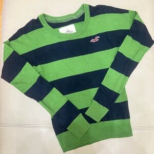 Hollister Navy and Lime Striped Sweater